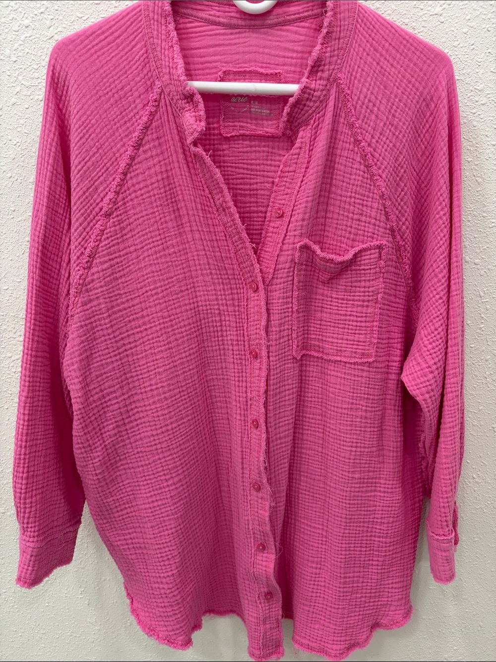 aerie Hot Pink Button-Up Lightweight Cotton Cover Shirt
